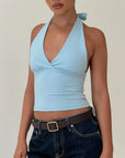 Variant image for Elegant Women's Halter Crop Top with V-Ring and Adjustable Straps – Soft Summer Going Out Tank Top-7