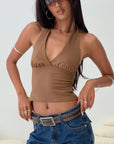 Variant image for Elegant Women's Halter Crop Top with V-Ring and Adjustable Straps – Soft Summer Going Out Tank Top-10