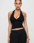 Elegant Women's Halter Crop Top with V-Ring and Adjustable Straps – Soft Summer Going Out Tank Top