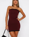 Variant image for Elegant Shoulderless Mini Dress with Mesh Volants – Black Body-Hugging Fit for Special Occasions-4