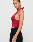 Elegant Women's Halter Crop Top with V-Ring and Adjustable Straps – Soft Summer Going Out Tank Top