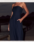 Variant image for Black Strapless Jumpsuit for Women - Elegant Straight Leg Design with Pockets for Formal and Casual Occasions-1