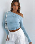 Variant image for Off-Shoulder Long Sleeve Top for Women – Ultra-Stretch Fabric with Asymmetrical Neckline and Chic Textured Look-16