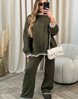 Comfortable Knitted Co Ord Set – Soft Fabric Lounge Set with Matching Top and Pants for Everyday Style