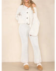 Elegant Knitted Co Ord Set with Drop-Shoulder Cardigan and High-Waisted Wide-Leg Pants – Soft Ribbed Loungewear