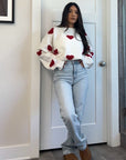 Oversized Rose Heart Sweater for Women – Soft Fabric, Relaxed Fit, Cozy and Stylish, Perfect for Casual Outings