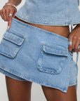 Variant image for Womens Denim Shorts with Skirt Front Design – Low Waist 100% Cotton Casual Summer Style-5
