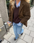 Brown Oversized Blazer for Women – Soft Suede Polyester and Spandex Blend, Casual Chic Autumn Style