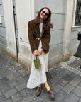 Brown Oversized Blazer for Women – Soft Suede Polyester and Spandex Blend, Casual Chic Autumn Style