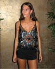Womens Sequin Top with V-Neck – Elegant Going Out Top for Parties in Gold, Silver, and Black