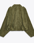 Khaki Suede Bomber Jacket for Men and Women – Stylish, Comfortable Fit, Classic Design, Versatile Outerwear