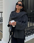 Stylish Scarf Coat with Matching Scarf – Warm Wool Blend Design in Anthracite Gray and Brown, Available in Sizes S to L