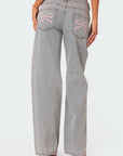 Stylish Women's Baggy Jeans with Unique Rosette Details – Comfortable High-Quality Denim for a Chic Look