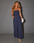 Strapless Jumpsuit for Women - Elegant Straight Leg Design with Pockets for Formal and Casual Occasions