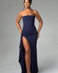 Variant image for Strapless White Maxi Dress with High Slit – Elegant Long Dress in Double Stretch Crepe for Women-4