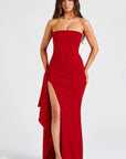 Variant image for Strapless White Maxi Dress with High Slit – Elegant Long Dress in Double Stretch Crepe for Women-7