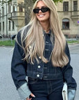 Stylish Womens Denim Two Piece Set - Relaxed Shirt and Straight Jeans in Dark Blue Double Denim Outfit