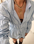 Variant image for Elegant Scrunched Blouse in Black and Baby Blue – Slim Fit, Soft Fabric, Flattering Silhouette for Effortless Style-4