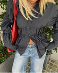 Variant image for Elegant Scrunched Blouse in Black and Baby Blue – Slim Fit, Soft Fabric, Flattering Silhouette for Effortless Style-1