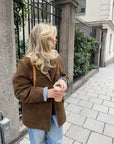 Brown Oversized Blazer for Women – Soft Suede Polyester and Spandex Blend, Casual Chic Autumn Style