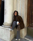 Brown Oversized Blazer for Women – Soft Suede Polyester and Spandex Blend, Casual Chic Autumn Style