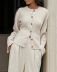 Variant image for Elegant Women's Cardigan Sweater in Soft Fabric – Versatile Long White Cardigan for Layering-1