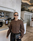 Elegant Mocha Mousse Two Piece Skirt Set for Women with Button Details – Chic Matching Outfit Set