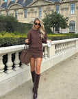 Elegant Mocha Mousse Two Piece Skirt Set for Women with Button Details – Chic Matching Outfit Set