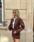 Variant image for Elegant Mocha Mousse Two Piece Skirt Set for Women with Button Details – Chic Matching Outfit Set-1