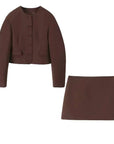 Elegant Mocha Mousse Two Piece Skirt Set for Women with Button Details – Chic Matching Outfit Set