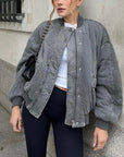 Pink Oversized Bomber Jacket for Women – Cozy Padded Spring Outerwear with Deep Pockets