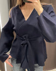 Mauve Long Cardigan for Women with Tie Waist – Stylish Layering Piece in Burgundy, Navy Blue, Black, and Crème