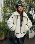 Oversized Teddy Coat for Women - Soft and Cozy Winter Coat in Beige and Black, Perfect for Autumn and Chilly Days