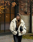Oversized Teddy Coat for Women - Soft and Cozy Winter Coat in Beige and Black, Perfect for Autumn and Chilly Days