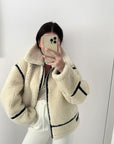Oversized Teddy Coat for Women - Soft and Cozy Winter Coat in Beige and Black, Perfect for Autumn and Chilly Days