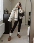 Oversized Teddy Coat for Women - Soft and Cozy Winter Coat in Beige and Black, Perfect for Autumn and Chilly Days