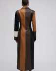 Mosaic Pattern Vegan Leather Trench Coat for Women – Elegant Multi-Colored Outerwear with Figure-Sewn Fit