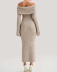 Elegant Off-Shoulder Summer Dress with Flared Sleeves – Comfortable Ankle-Length Cocktail Dress in Soft Polyester