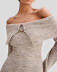 Elegant Off-Shoulder Summer Dress with Flared Sleeves – Comfortable Ankle-Length Cocktail Dress in Soft Polyester