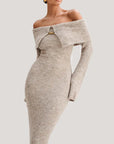 Elegant Off-Shoulder Summer Dress with Flared Sleeves – Comfortable Ankle-Length Cocktail Dress in Soft Polyester