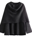 Stylish Scarf Coat with Matching Scarf – Warm Wool Blend Design in Anthracite Gray and Brown, Available in Sizes S to L