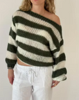 Variant image for Stylish Women's Oversized Striped Sweater with Bateau Neckline – Soft Polyester and Spandex Blend, Loose Fit-10