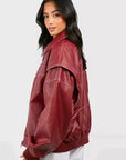 Red Oversized Leather Jacket for Women – Trendy Statement Outerwear in High-Quality Artificial Leather