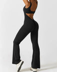 Black Jumpsuit for Women – V-Back Scrunch Design with Removable Cups, Soft & Breathable Fabric, High Waist Fit