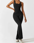 Black Jumpsuit for Women – V-Back Scrunch Design with Removable Cups, Soft & Breathable Fabric, High Waist Fit