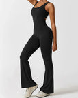 Black Jumpsuit for Women – V-Back Scrunch Design with Removable Cups, Soft & Breathable Fabric, High Waist Fit