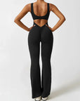 Black Jumpsuit for Women – V-Back Scrunch Design with Removable Cups, Soft & Breathable Fabric, High Waist Fit