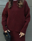 Elegant Women's Loungewear Set – Soft Knitted Two-Piece Top and Skirt Combo for Stylish Comfort