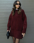 Elegant Women's Loungewear Set – Soft Knitted Two-Piece Top and Skirt Combo for Stylish Comfort