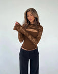 Variant image for Elegant Black Lace Going Out Top with Airy Sleeves and Cut-Out Detail for Women-10